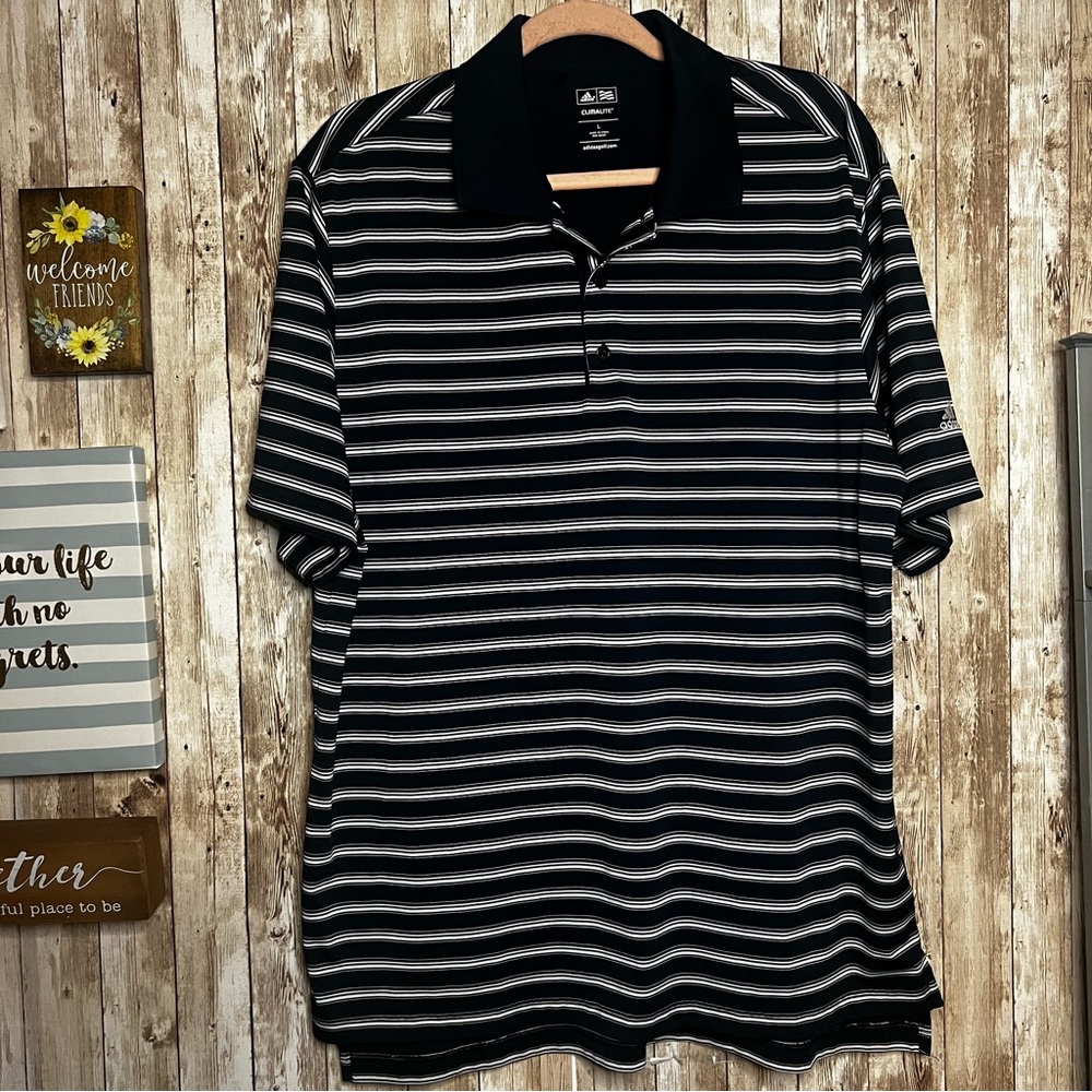 Adidas Climalite Navy & White Striped Polo – Men’s Large